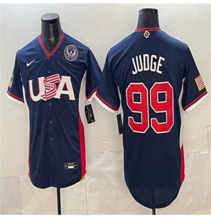 Men's USA Baseball #99 Aaron Judge Navy 2026 World Baseball Classic United States 250th Anniversary Road Stadium Stitched Jersey