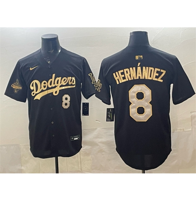 Men's Los Angeles Dodgers #8 Enrique Hernández Black Gold 2025 World Series Champions Limited Stitched Baseball Jersey