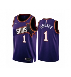 Men's Phoenix Suns #1 Devin Booker 2022-23 Purple 75th Anniversary Icon Edition Stitched Jersey