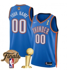 Men's Oklahoma City Thunder Active Player Custom Blue 2025 Finals Patch And Finals Champions Patch Icon Edition Stitched Basketball Jersey
