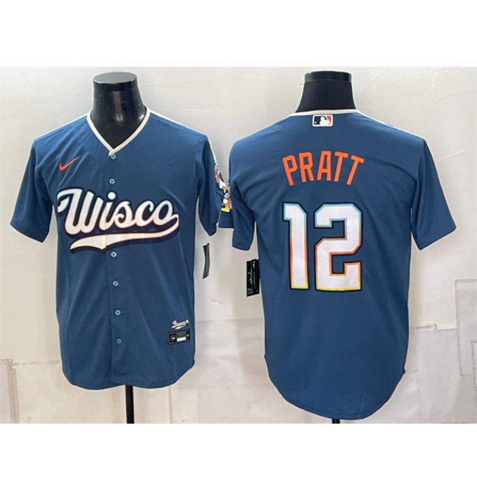Men's Milwaukee Brewers #12 Cooper Pratt Mineral Blue 2026 City Connect Stadium Stitched Baseball Jersey