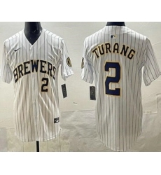 Men's Milwaukee Brewers #2 Brice Turang White Limited Jersey