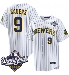 Men's Milwaukee Brewers #9 Jake Bauers White 2026 World Series Stitched Baseball Jersey