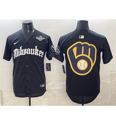 Men's Milwaukee Brewers Team Big Logo Black Gothic 2026 World Series Stitched Baseball Jersey