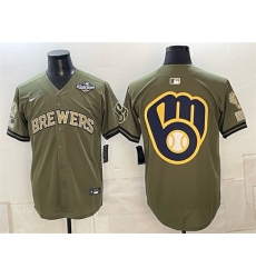 Men's Milwaukee Brewers Team Big Logo Olive 2026 World Series Stitched Baseball Jersey
