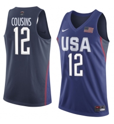 Men's Nike Team USA #12 DeMarcus Cousins Swingman Navy Blue 2016 Olympic Basketball Jersey