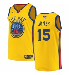 Men's Nike Golden State Warriors #15 Damian Jones Authentic Gold 2018 NBA Finals Bound NBA Jersey - City Edition