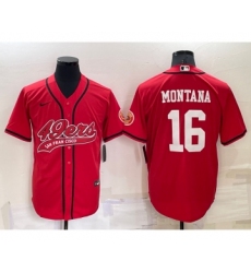Men's San Francisco 49ers #16 Joe Montana Red Stitched Cool Base Nike Baseball Jersey