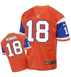 Men's Nike Denver Broncos #18 Peyton Manning Elite Orange Throwback NFL Jersey