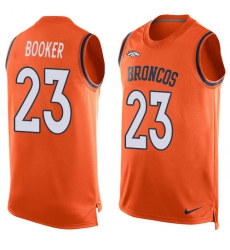 Men's Nike Denver Broncos #23 Devontae Booker Limited Orange Player Name & Number Tank Top NFL Jersey