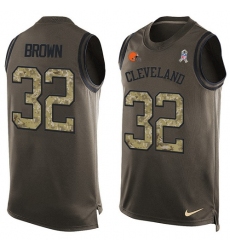 Men's Nike Cleveland Browns #32 Jim Brown Limited Green Salute to Service Tank Top NFL Jersey