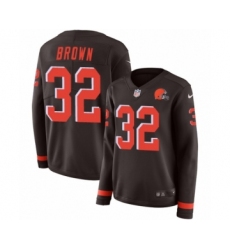 Women's Nike Cleveland Browns #32 Jim Brown Limited Brown Therma Long Sleeve NFL Jersey