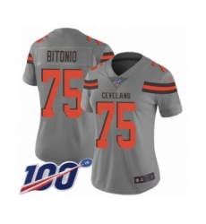 Women's Cleveland Browns #75 Joel Bitonio Limited Gray Inverted Legend 100th Season Football Jersey