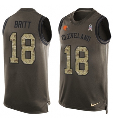 Men's Nike Cleveland Browns #18 Kenny Britt Limited Green Salute to Service Tank Top NFL Jersey