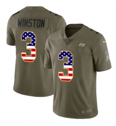 Men's Nike Tampa Bay Buccaneers #3 Jameis Winston Limited Olive/USA Flag 2017 Salute to Service NFL Jersey