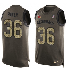 Men's Nike Arizona Cardinals #36 Budda Baker Limited Green Salute to Service Tank Top NFL Jersey
