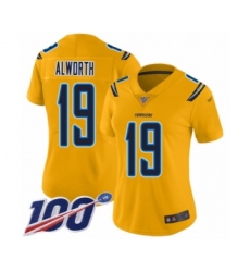 Women's Los Angeles Chargers #19 Lance Alworth Limited Gold Inverted Legend 100th Season Football Jersey