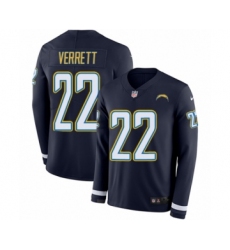 Men's Nike Los Angeles Chargers #22 Jason Verrett Limited Navy Blue Therma Long Sleeve NFL Jersey