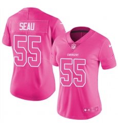 Women's Nike Los Angeles Chargers #55 Junior Seau Limited Pink Rush Fashion NFL Jersey