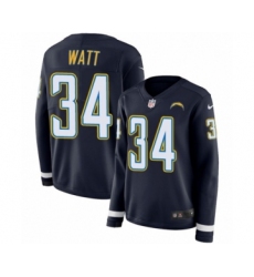 Women's Nike Los Angeles Chargers #34 Derek Watt Limited Navy Blue Therma Long Sleeve NFL Jersey