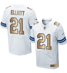 Men's Nike Dallas Cowboys #21 Ezekiel Elliott Elite White/Gold NFL Jersey