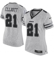 Women's Nike Dallas Cowboys #21 Ezekiel Elliott Limited Gray Gridiron II NFL Jersey