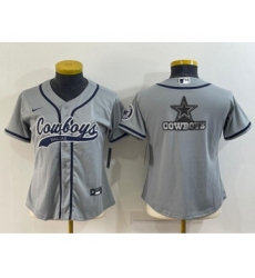Women's Dallas Cowboys Grey Team Big Logo With Patch Cool Base Stitched Baseball Jersey