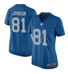 Women's Nike Detroit Lions #81 Calvin Johnson Game Blue Alternate NFL Jersey