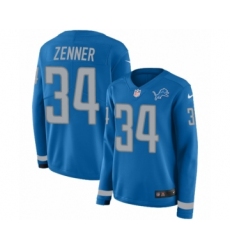 Women's Nike Detroit Lions #34 Zach Zenner Limited Blue Therma Long Sleeve NFL Jersey