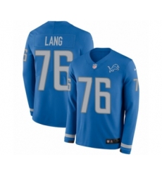 Youth Nike Detroit Lions #76 T.J. Lang Limited Blue Therma Long Sleeve NFL Jersey