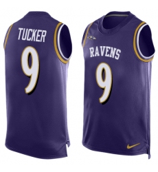 Men's Nike Baltimore Ravens #9 Justin Tucker Limited Purple Player Name & Number Tank Top NFL Jersey