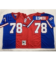 Men's Buffalo Bills #78 Bruce Smith Blue Red Splite Throwback Stitched Jersey