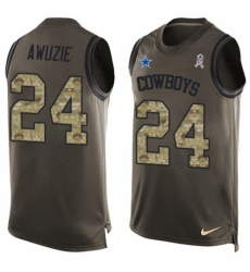 Men's Nike Dallas Cowboys #24 Chidobe Awuzie Limited Green Salute to Service Tank Top NFL Jersey