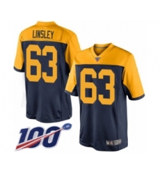 Men's Green Bay Packers #63 Corey Linsley Limited Navy Blue Alternate 100th Season Football Jersey