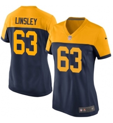Women's Nike Green Bay Packers #63 Corey Linsley Elite Navy Blue Alternate NFL Jersey