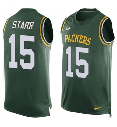 Men's Nike Green Bay Packers #15 Bart Starr Limited Green Player Name & Number Tank Top NFL Jersey