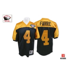 Mitchell and Ness Green Bay Packers #4 Brett Favre Authentic Navy Blue/Gold With 75th Patch Throwback NFL Jersey