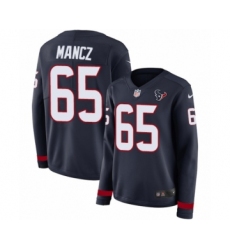 Women's Nike Houston Texans #65 Greg Mancz Limited Navy Blue Therma Long Sleeve NFL Jersey