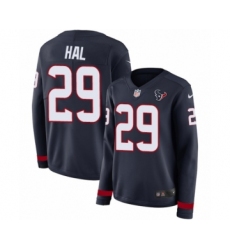 Women's Nike Houston Texans #29 Andre Hal Limited Navy Blue Therma Long Sleeve NFL Jersey
