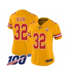 Women's Kansas City Chiefs #32 Marcus Allen Limited Gold Inverted Legend 100th Season Football Jersey