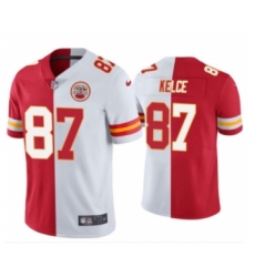 Men’s Kansas City Chiefs #87 Travis Kelce Red & White Split Limited Stitched Jersey