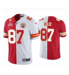 Men's Kansas City Chiefs #87 Travis Kelce Red White Split Vapor Limited 2021 Super Bowl LIV Stitched Jersey