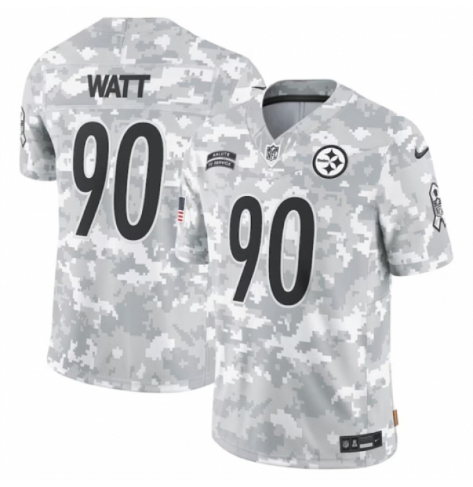 Youth Pittsburgh Steelers #90 T J Watt 2024 F U S E Arctic Camo Salute To Service Limited Stitched Football Jersey