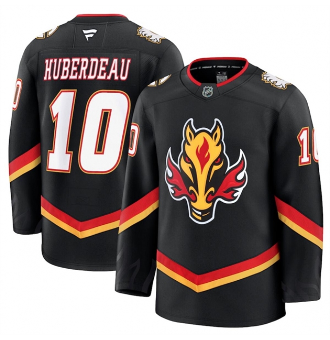 Men's Calgary Flames #10 Jonathan Huberdeau Black 2024-25 Alternate Stitched Hockey Jersey