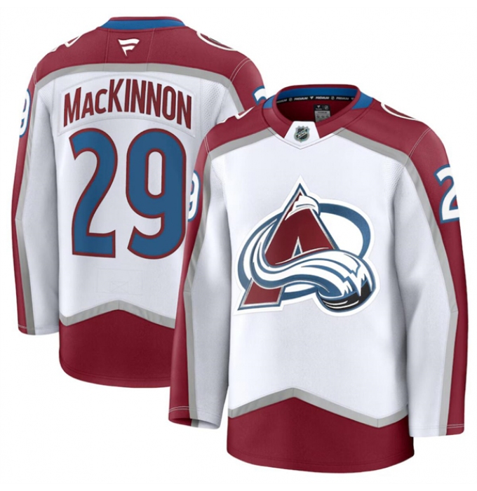 Men's Colorado Avalanche #29 Nathan MacKinnon White 2024-25 Away Stitched Jersey