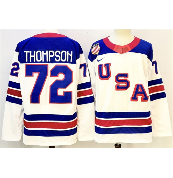 Men's USA #72 Tage Thompson White 2025-2026 Stitched Jersey