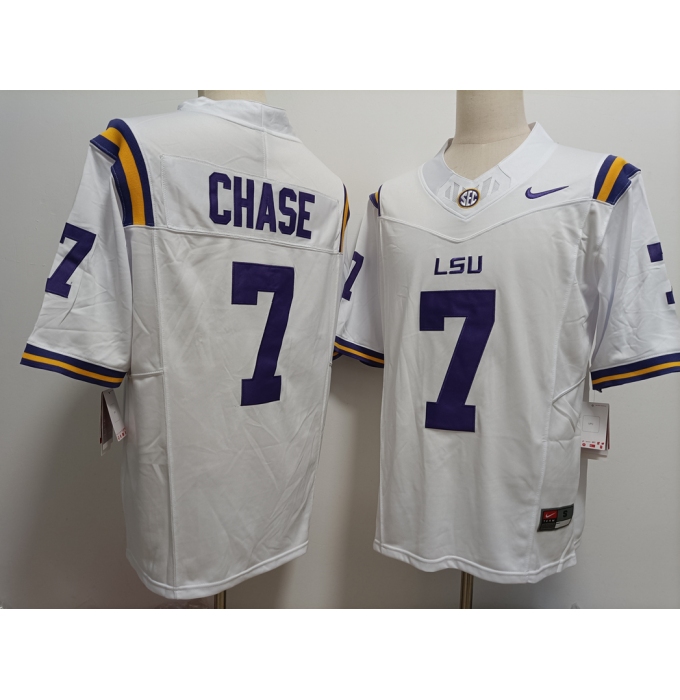 Men's LSU Tigers #7 JaMarr Chase White FUSE College Stitched Jersey