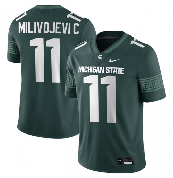 Men's Michigan State Spartans #11 Alessio Milivojevic 2025 Green Football Game Jersey