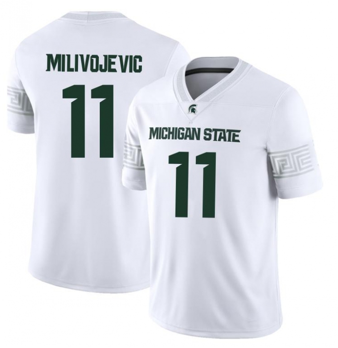 Men's Michigan State Spartans #11 Alessio Milivojevic 2025 White Football Game Jersey