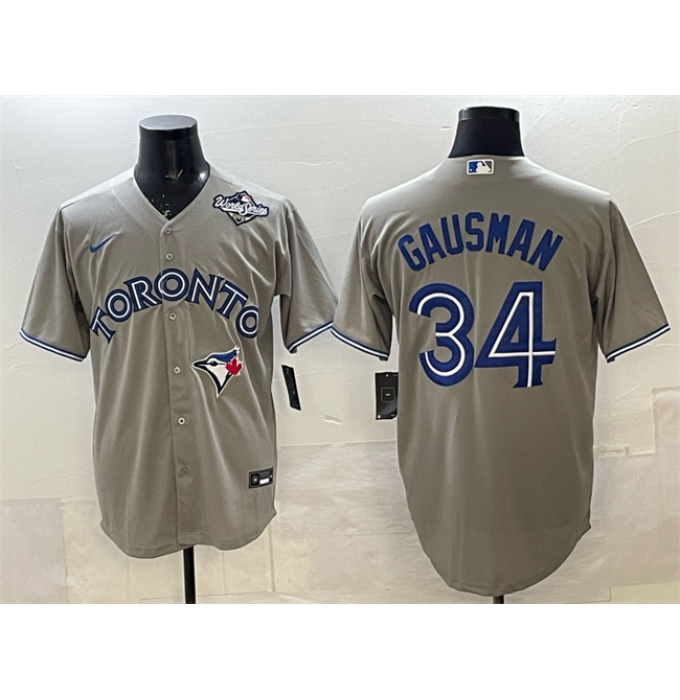 Men's Toronto Blue Jays #34 Kevin Gausman Gray 2025 World Series Cool Base Stitched Baseball Jersey
